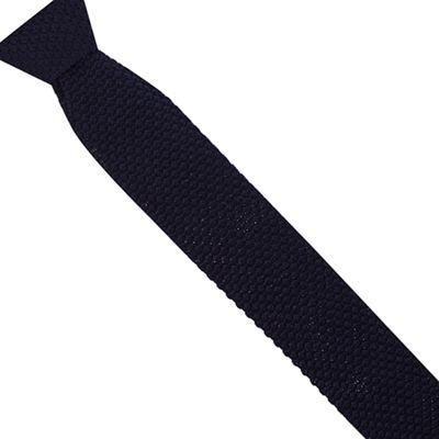 Designer dark blue knitted skinny tie